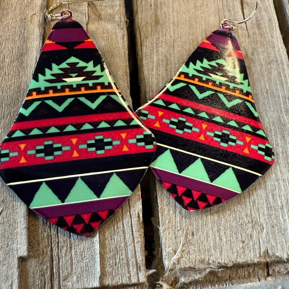 Western Native print earrings NWT